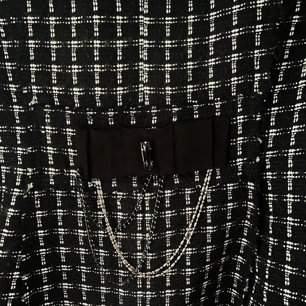 White House Black Market Black & White Tweed Fringed Open Blazer - Picture 6 of 6